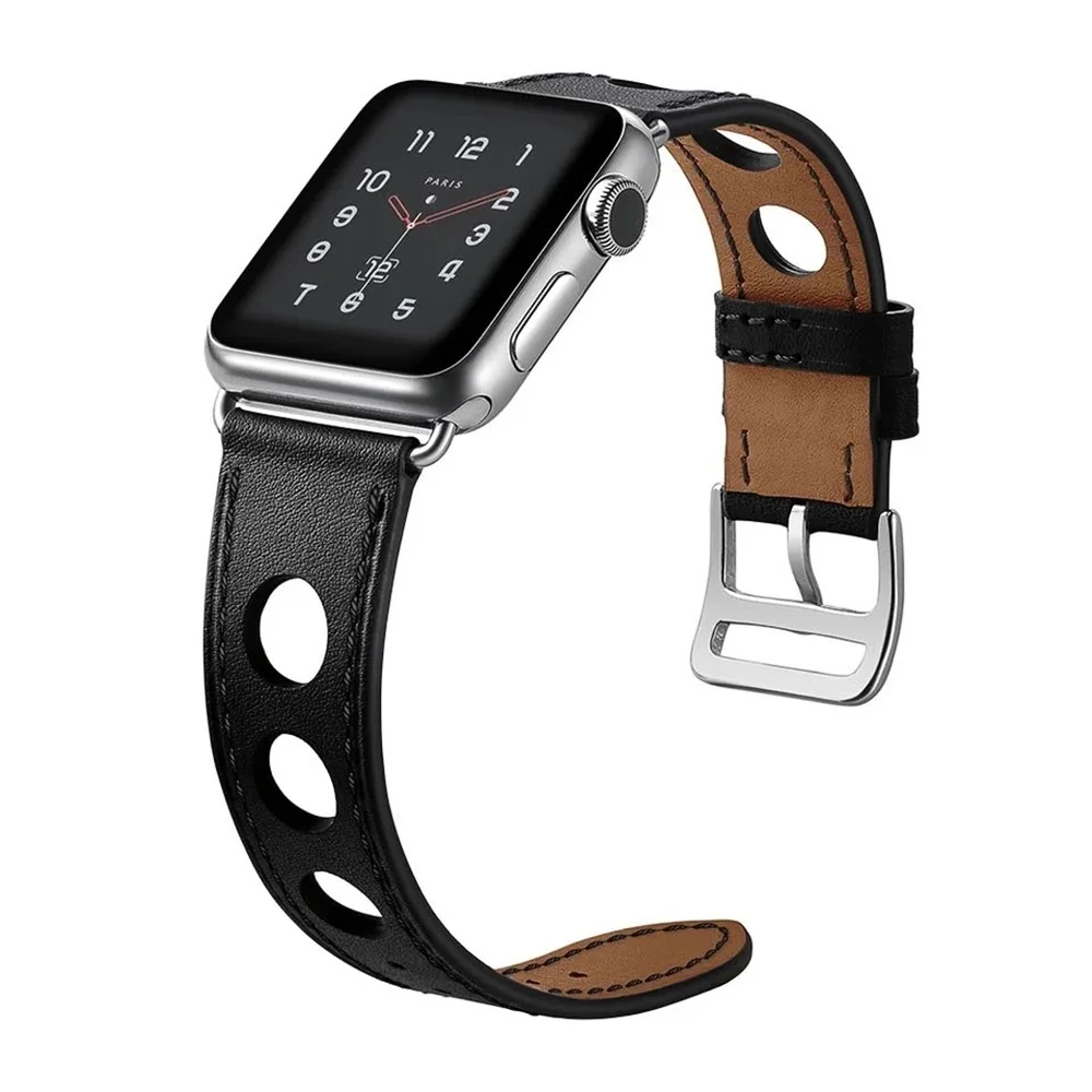 

For Apple Watch Band 41mm 45mm 40mm 44mm 38mm 42mm Genuine Leather Strap Bracelet for iWatch Series 7 6 SE 5 4 3 Belt Watchband