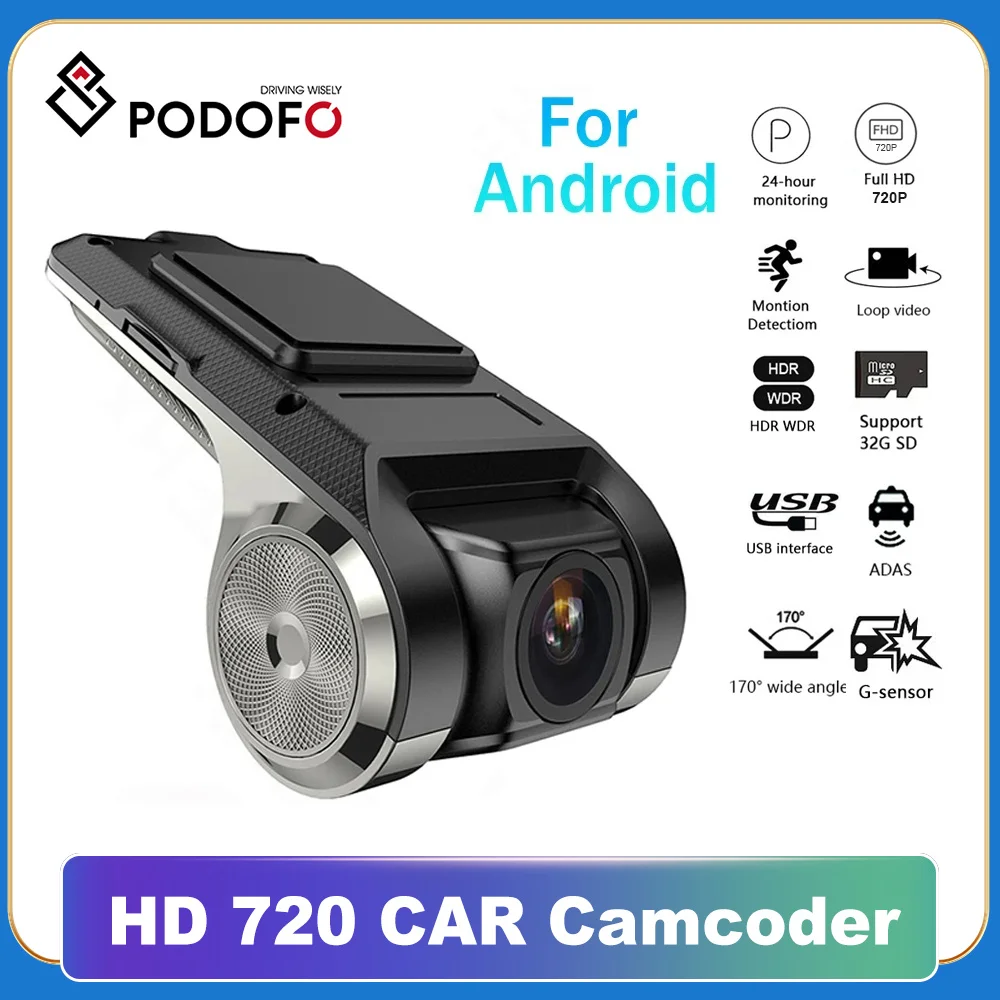 Podofo видеорегистратор ADAS Car DVR ADAS Dashcam видеорегистратор видео HD 720P USB TF карта 16G/32G авто рекордер для Android мультимедийный плеер DVD