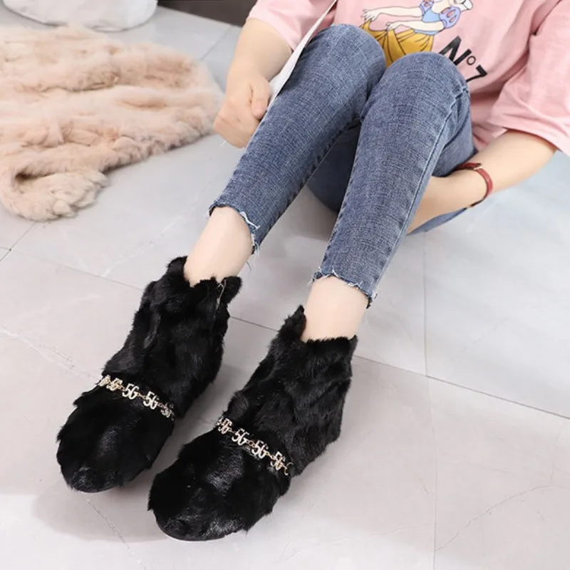 Женские модные зимние ботинки на низком каблуке новые с круглой головкой