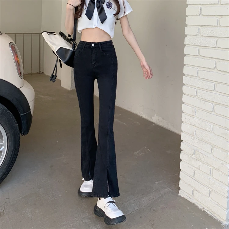 

DD1731 New high waist slim fit all-match straight micro flared pants jeans