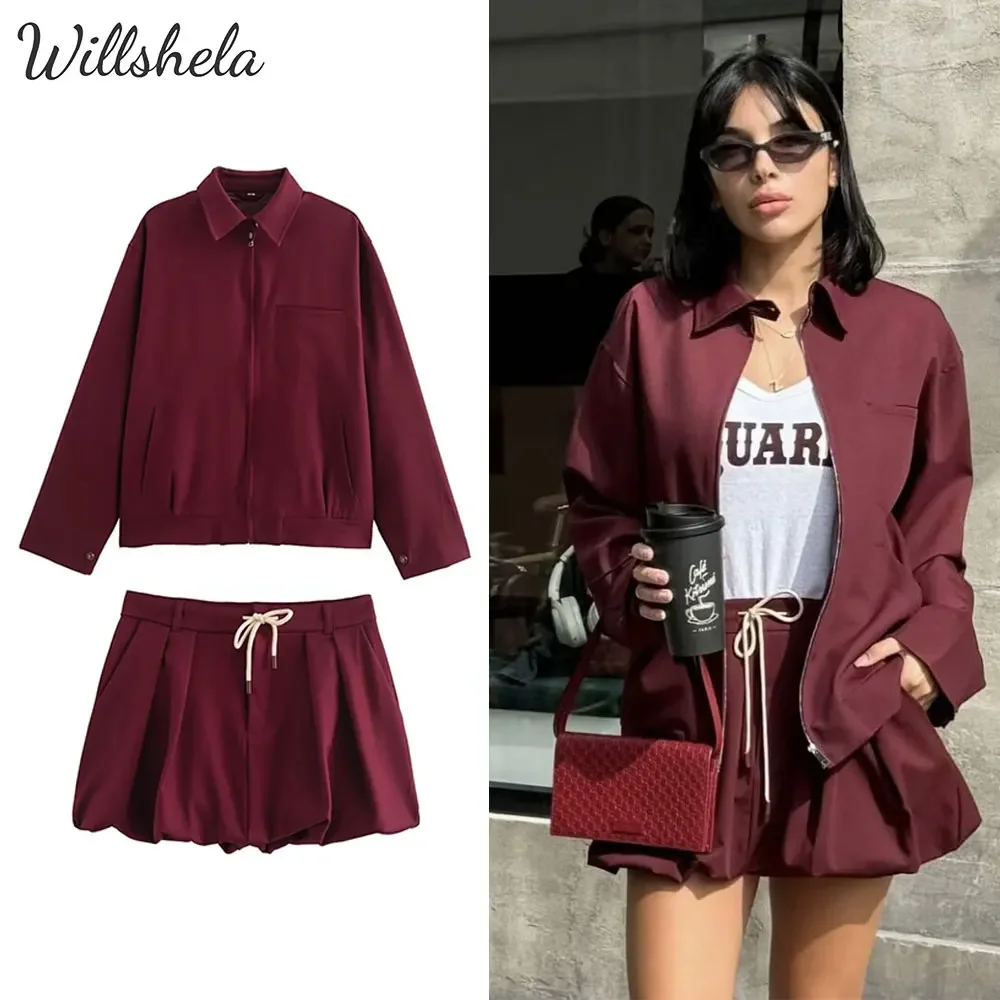 Willshela Женская мода Комплекты из 2 предметов Свободная куртка и мини-юбка с балоном