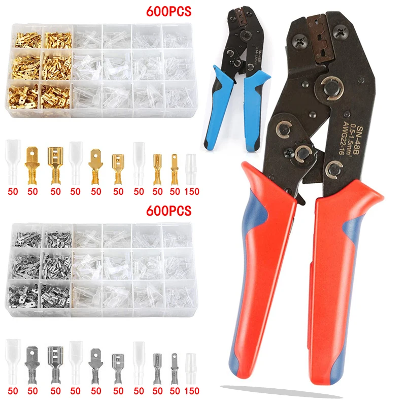 

600PCS Male Female Wire Connector Electrical Wire Crimp Terminals Spade Connectors Insulated Crimping Terminal 2.8/4.8/6.3mm