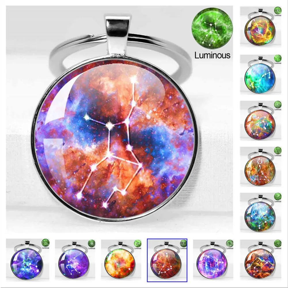 Созвездие светящийся брелок со звездным небом стеклянный кулон знаком зодиака в