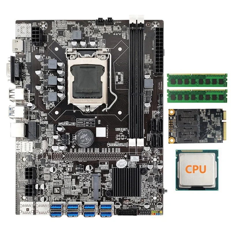 

B75 BTC Mining Motherboard+Random CPU+2XDDR3 4GB 1333Mhz RAM+MSATA SSD 128G LGA1155 8GPU PCI-E To USB3.0 Bitcoin Miner