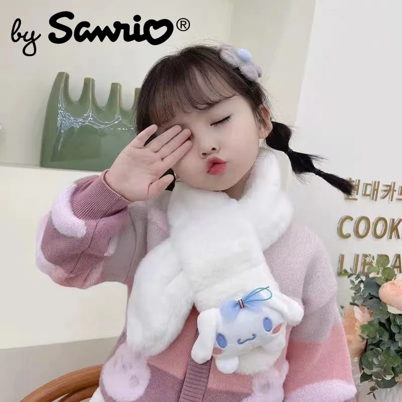 

2023 New Sanrio Y2k Hello Kitty Kuromi Cinnamoroll Children's Plush Scarf Thickened Winter Warm Anime Kawaii Cute Items Students