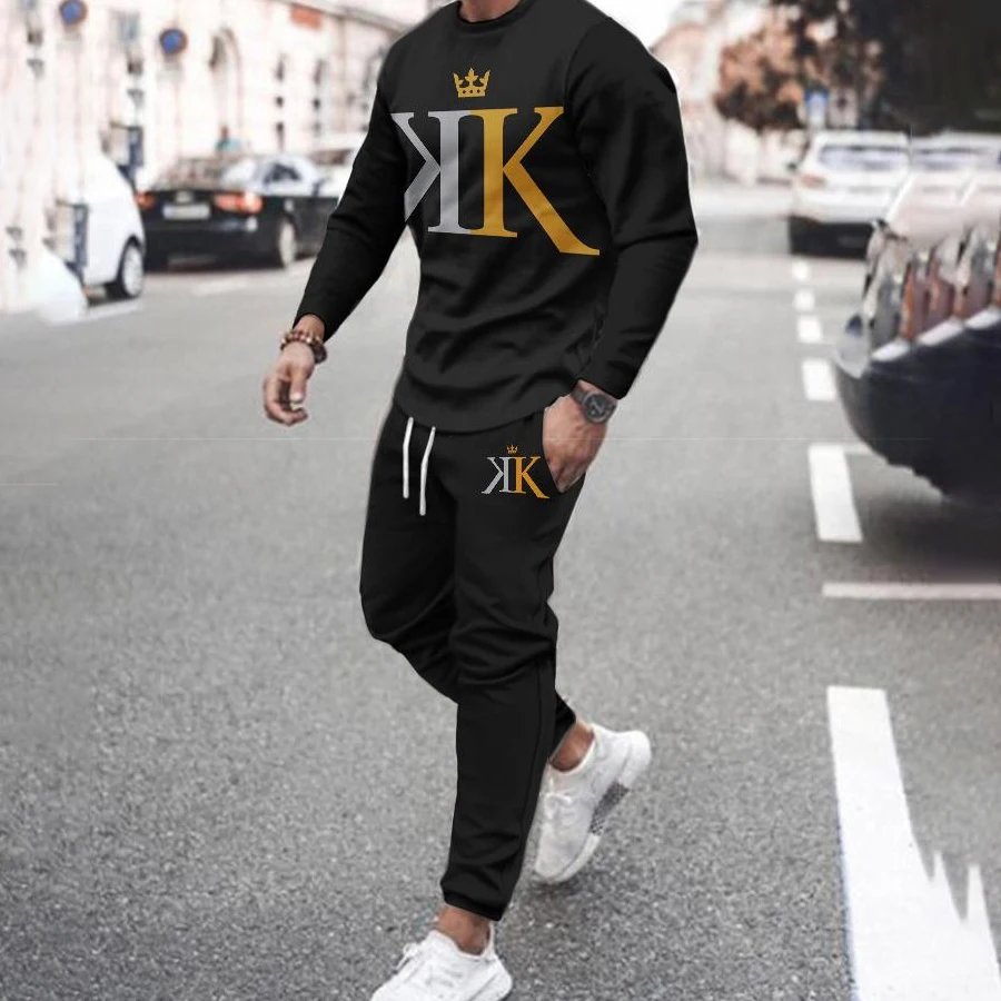 

Autumn Tracksuit Men Long-Sleeve T-Shirt Set 2 Pieces Trousers Suit Oversized Clothes Causal Vintage Streetwear Sport Pants