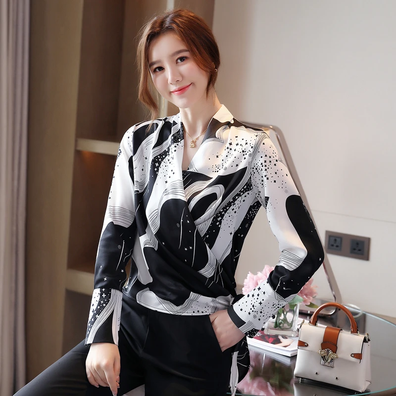 

Elegant Office Blouse Female Casual Shirts Ladies Chic Printing Long Sleeve Blouses Women Fashion Luxury Mujer Blusas MQ98