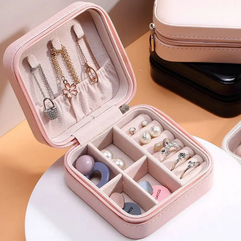 

Jewelry Organizer Travel Display Case Portable Jewelry Box Necklace Locket Leather Storage Earring Ring Holder