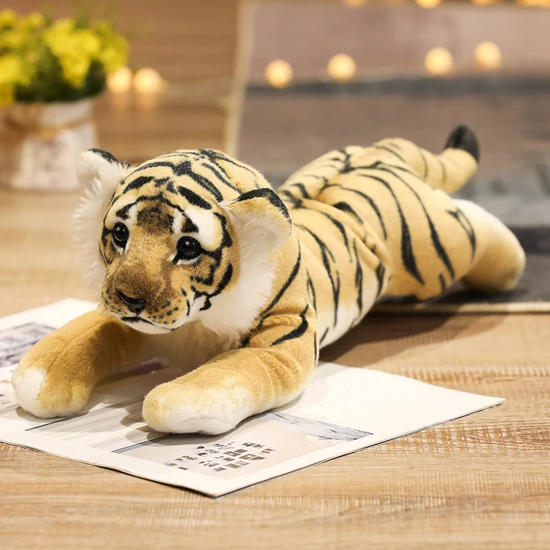 

plush yellow tiger toy high quality soft lying tiger doll kids' birthday gift about 58cm