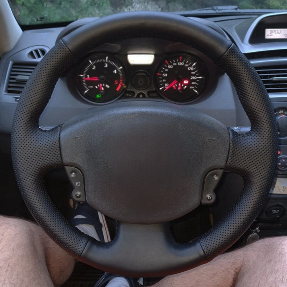 

Оплетка на руль автомобиля, черная противоскользящая оплетка из искусственной кожи, подходит для Renault Megane 2 Scenic 2, Grand Scenic Kangoo 2, 100%