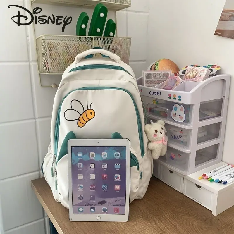 Disney New Women's Backpack Fashion High Quality Nylon Student Backpack Cartoon Simple Large Capacity Portable Travel Bag