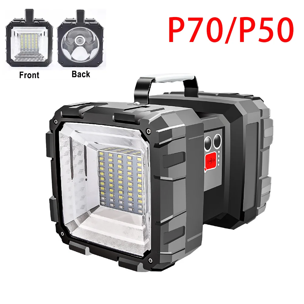 

Super Bright P70/P50 Searchlight USB Rechargeable Double Head Flashlight Outdoor LED Work Spotlight Handheld Torch Floodlight