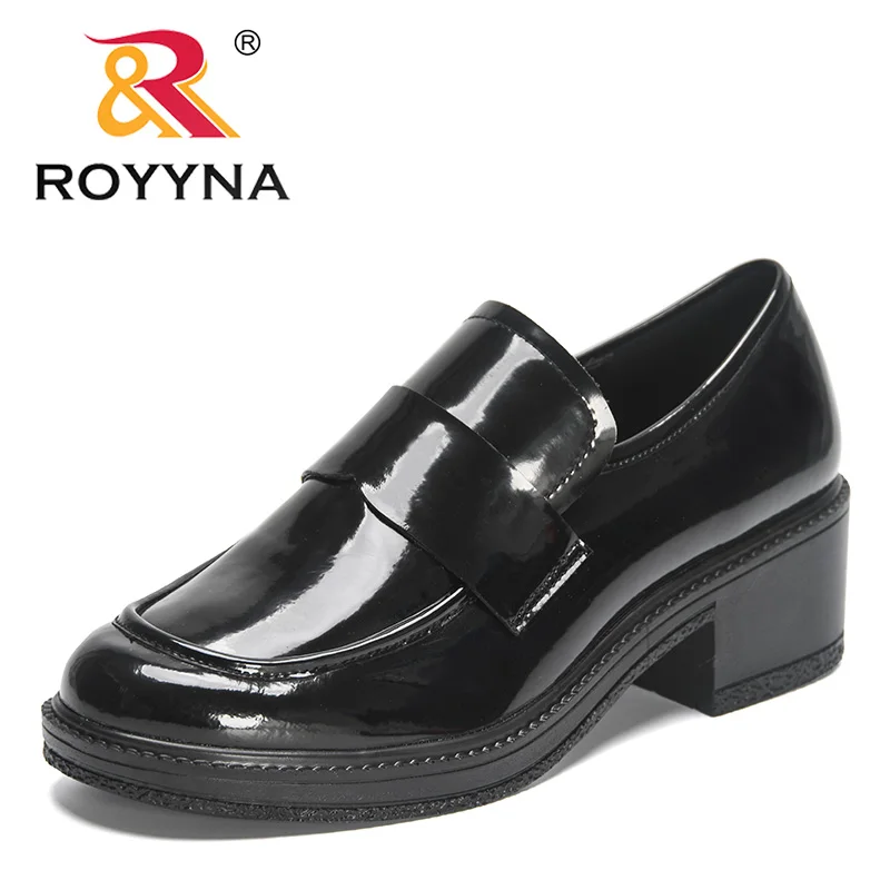 

ROYYNA 2023 New Designers Pumps Loafers Women Chunky Heel Platform Shallow Oxfords Shoes Ladies Fashion Retro College Footwear