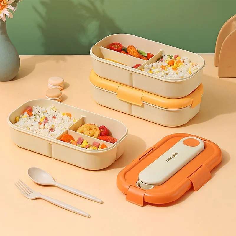 

Japanese Lunch Box With Cutlery Chopsticks Fork Spoon Plastic Food Storage Container Microwae Heating Bento Case For Student New