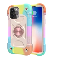deluxe colorful double ring case for iphone 11 13 12 mini pro max x xs xr 7 8 plus 360 %c2%b0 rotating pc silicone shockproof case