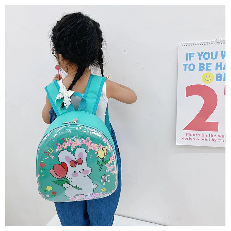 New Korean Fashion Girls Schoolbags Cute Rabbit Children Small Backpacks Eggshell Quicksand Cartoon Backpack In Kindergarten Hot