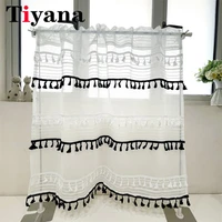 Kitchen Short Curtain Road Pocket for Cabinet Door Black White Tassel Half-Curtain Window Drapes Cafe Living Room Decoration