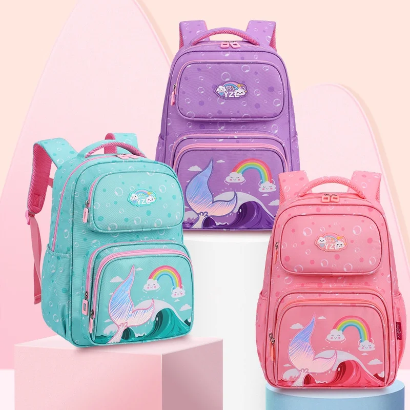 Girl Princess Mermaid Fish Tail Cute Rainbow Fashion Schoolbags New Children Grade 1-3-6 Light Comfortable Light Backpacks Hot