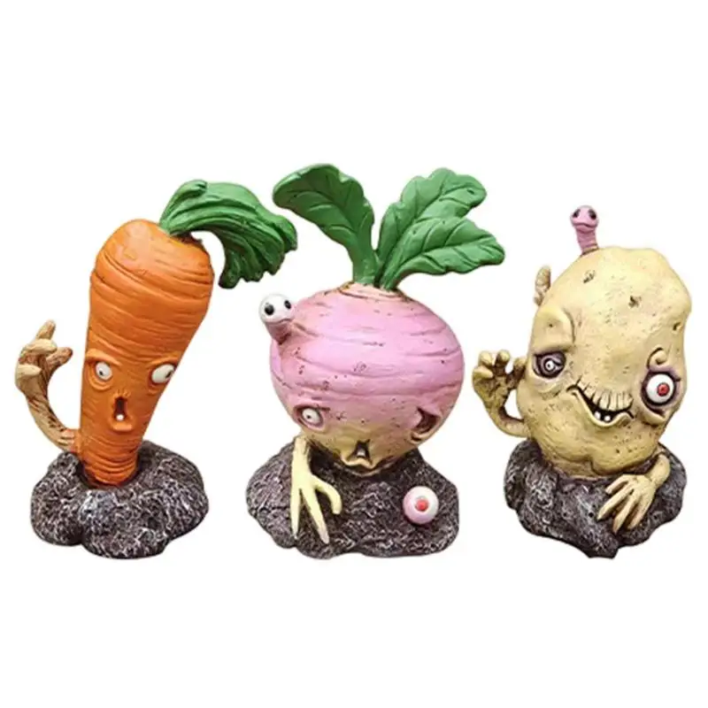 

Vegetable Mini Figurine Decor Creative Spooky Tomato Carrot Radish Halloween Zombie Statue Halloween Garden Ornament