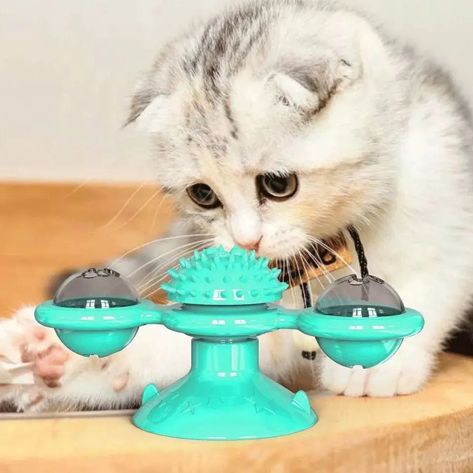 

New Pattern Whirling Cat Toys Turntable For Cats Puzzle With Massage Brush Cat Play Game Toys Windmill Kitten Interactive