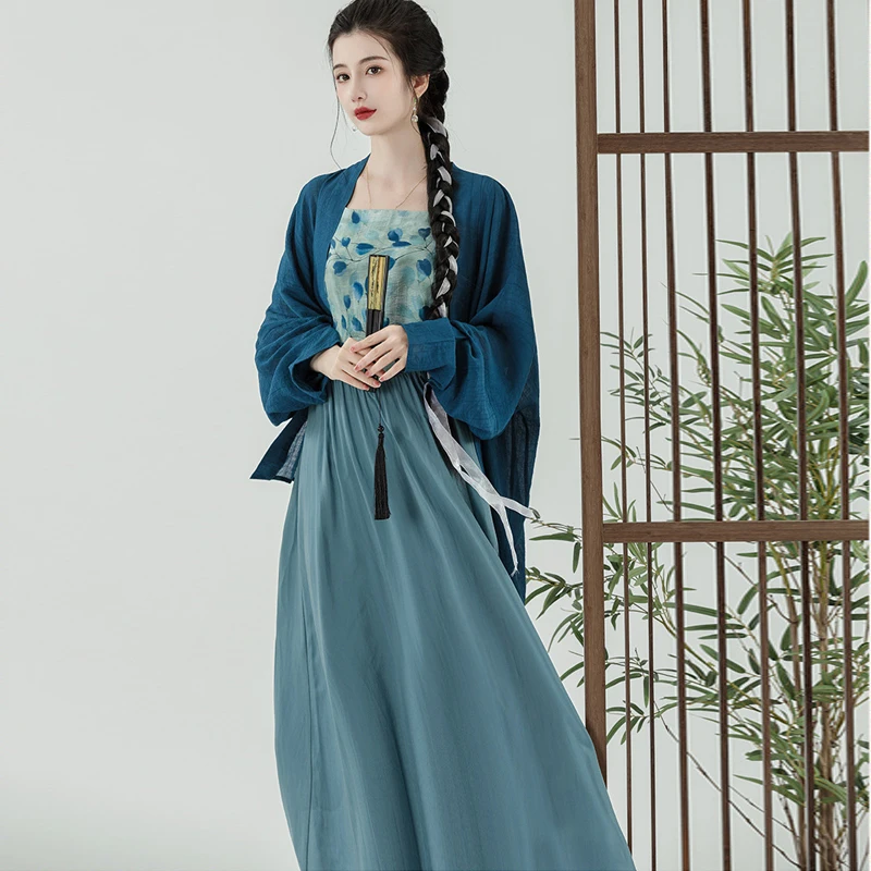 

Johnature New Chinese Style Cardigan Improved Hanfu Two Pieces Sets 2023 Summer Vintage Print Loose Tea Break Female Sets