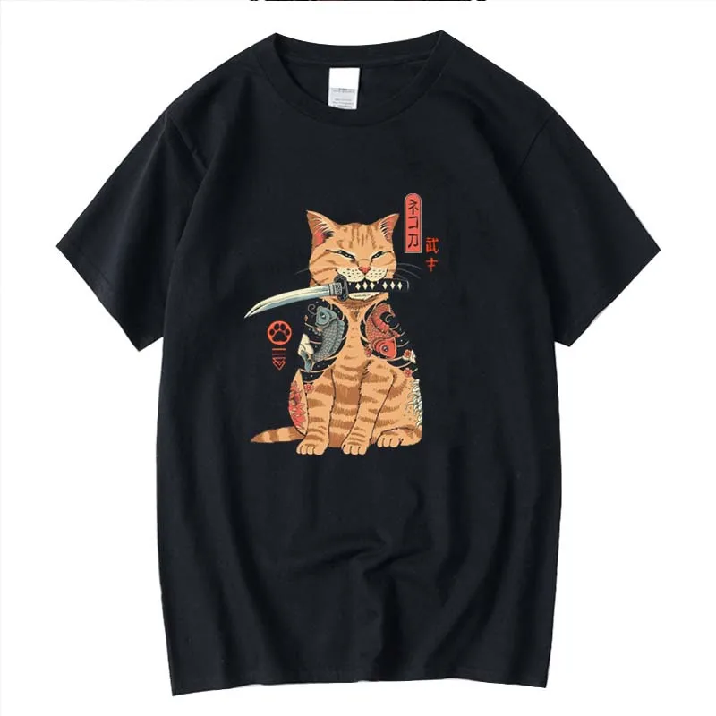 

FPACE high quality T-shirts 100% cotton short sleeve cool knife cat print loose cat men tshirt o-neck t-shirt tee shirts tops