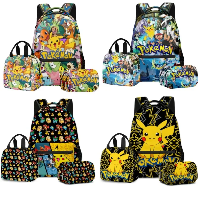 

New Pikachu Fashion Trend Casual and Comfortable Student Schoolbag Backpack Lunch Bag Pencil Case Three-piece Set