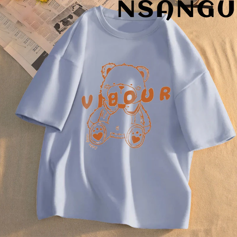 

Женская одежда с принтом акварелью, новые женские топы с милым медведем, футболка, модная мультяшная футболка с круглым вырезом и графическ...