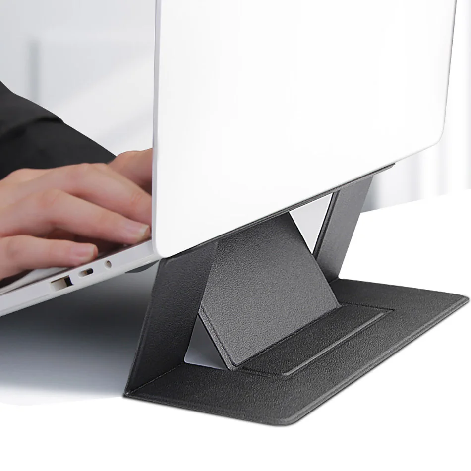 

Foldable Laptop Stand Bracket Status Pu Leather Adjustable Notebook Support Holder For Macbook Cradle Base Laptop Cooler Riser