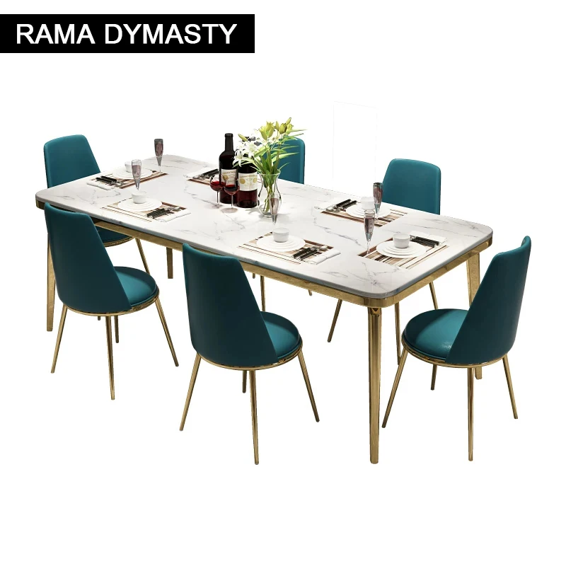 

Rama Dymasty Stainless Steel Dining Room Set Home Furniture Modern Marble Dining Table And Chairs,rectangle Table Restaurant