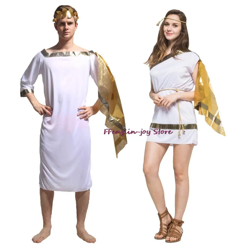 

Adult Grecian Toga Set Costume Men Women Roman Greek God Goddess Noble Halloween Purim Party Mardi Gras Fancy Stage Dress