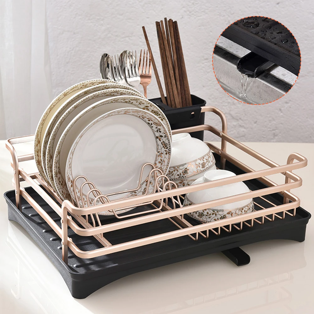 Dish Rack with Swivel Spout, Dish Drying Rack with Drainboard, Dish Drainers for Kitchen Counter, Dish Strainer Holder Rack