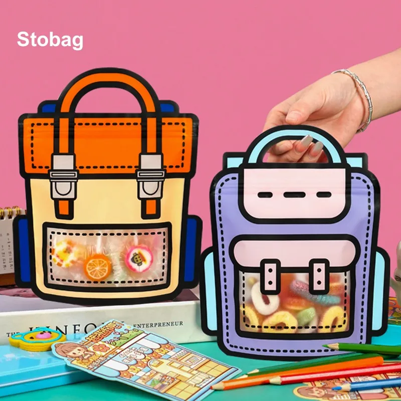

Handle Snack Storage Tote Small Cartoon Sealed Window Bags 50pcs Stobag Cute Ziplock Plastic With Packaging Kids Food Candy