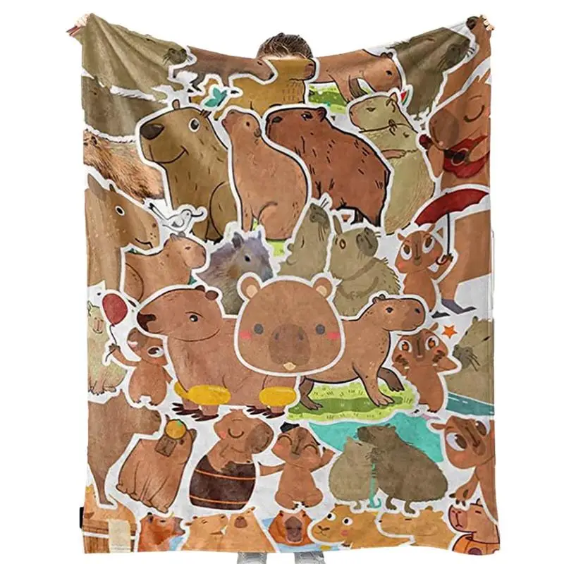 

Capybara Throw Blanket Soft Flannel Blankets Cute Capybara Animal Throw Blankets Lightweight Silky Capybara Blanket For Travel