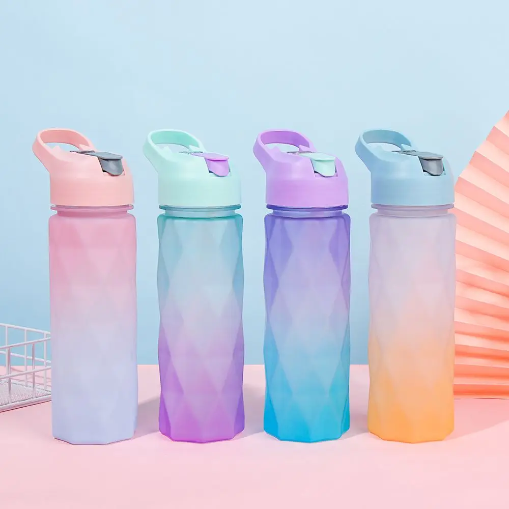 

600ml Water Bottle Sports Leakproof Rainbow Gradient Drinking Cup Outdoor Portable Travel Kettle Drink Jugs