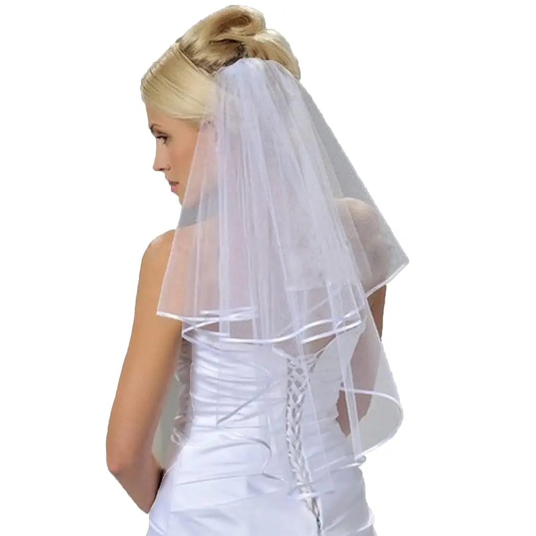 

Bride Wedding Veils 2-Tier Hip Length Pencil Edge Bridal Veils with Comb Soft Tulle Hair Accessories for Brides