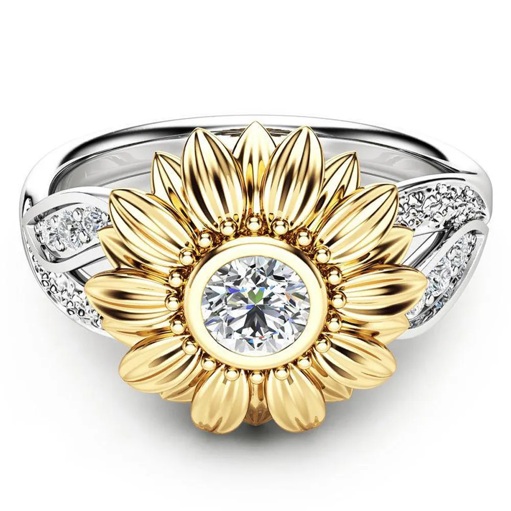 

Sunflower Ring Ladies Ladies Ring Vintage Inlay Jewelry Women's Accessories Wedding Party Gift Size 6-10 кольца Wholesale