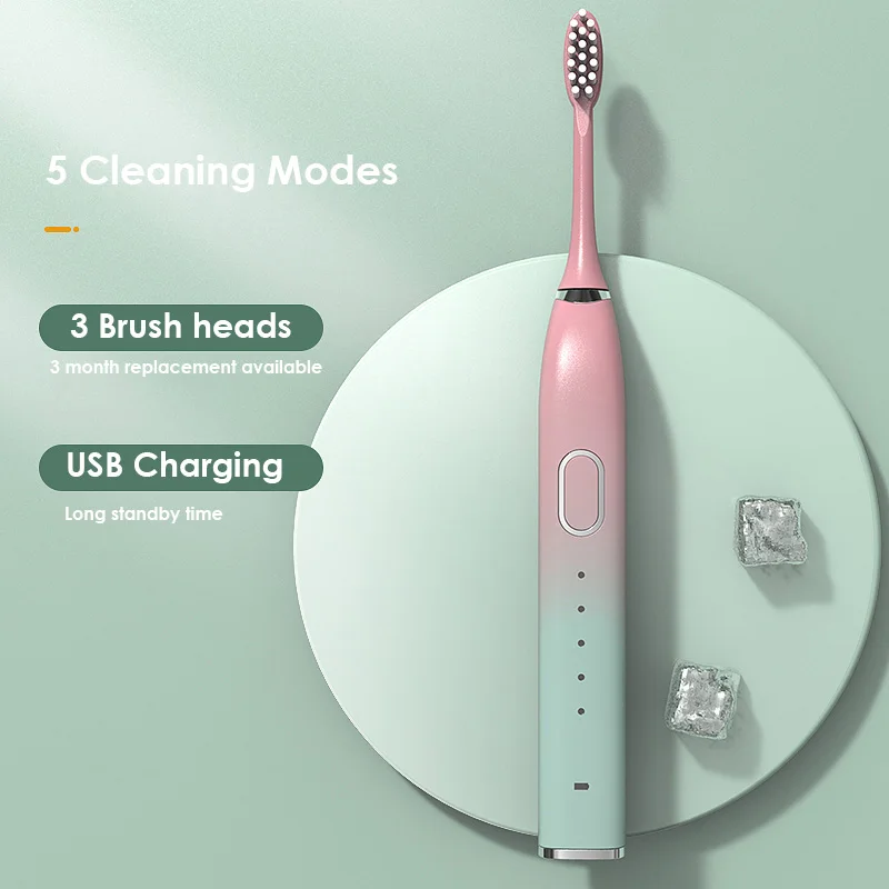 Ultrasonic Electric Toothbrush 5 Modes USB Rechargeable IPX7 Waterproof Whitening For Adults Children 3 Brush Head storag Box