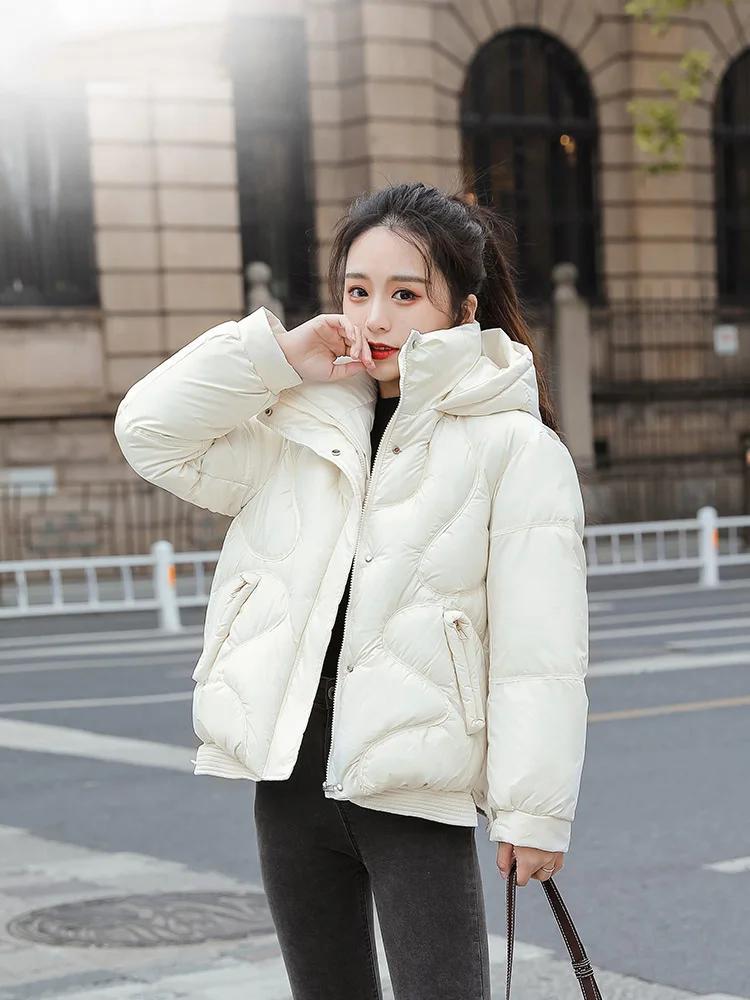2022 Cotton Padded Winter Jacket For Women's Solid Color Puffer Female Warm Coat Outerwear Winter Short Parka Clothes