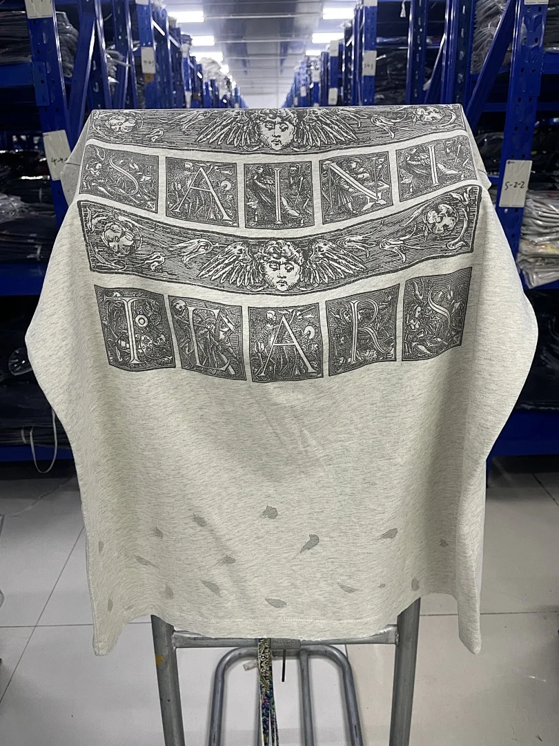 Фото Футболка унисекс 25SS SAINT x Tears Graffiti Logo, винтажная, с эффектом потертости, оверсайз, хип-хоп, повседневная, хлопковая №2