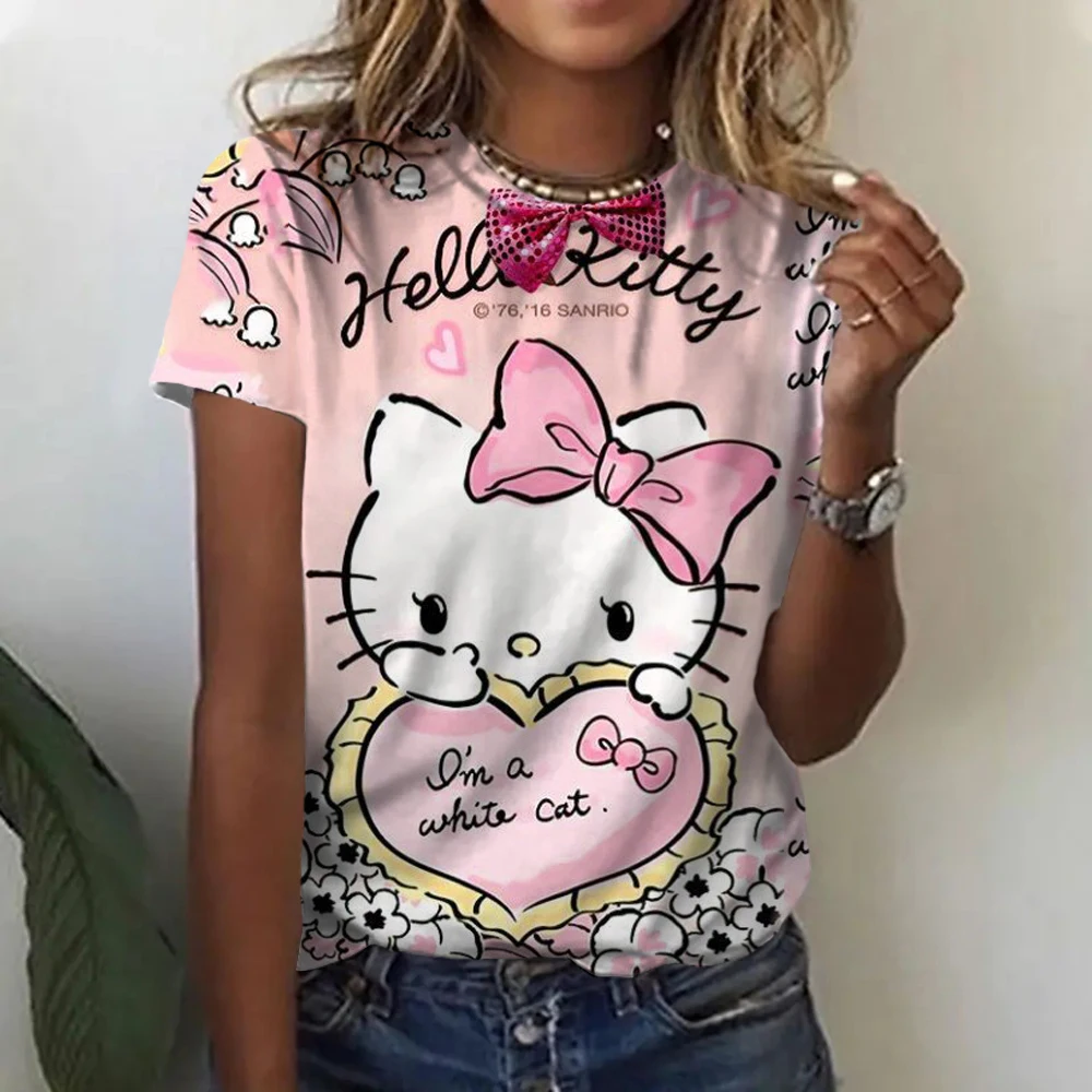 Топы Hello Kitty эстетические женские футболки уличная одежда забавные футболка с