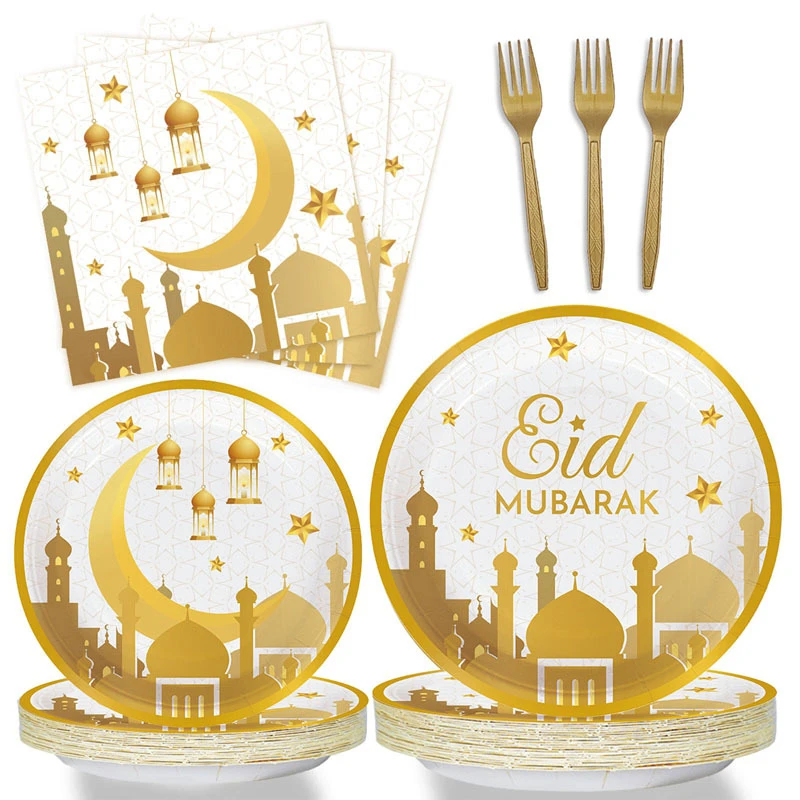Eid Mubarak Paper Plate Cup Ramadan Decoration for Home  Ramadan Kareem Tableware Muslim Islamic Festival Party DIY Decorations