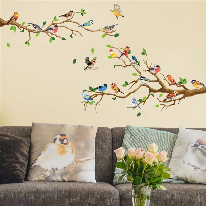 

Tree Wall Stickers Birds Flower Home Room Decor Wallpapers for Living Room Bedroom DIY Wall Art House Interior Decoration