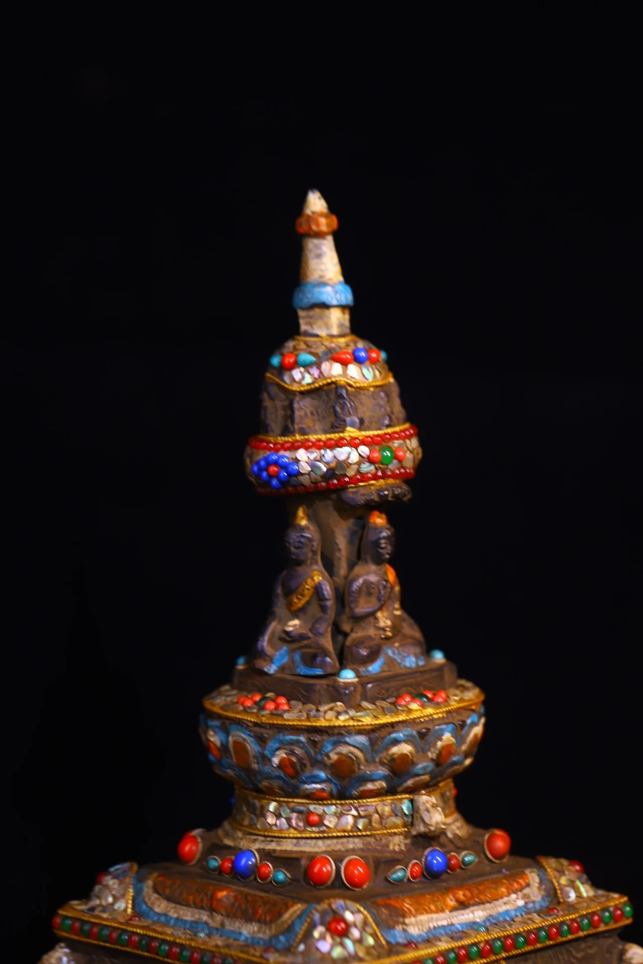 11-дюймовая коллекция тибетского храма старая бронзовая мозаика драгоценный