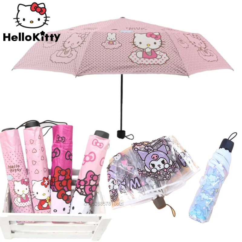 Sanrio Kuromi Melody Transparent Umbrella Hello Kitty UV Proof Fabric Umbrella Portable Fold Umbrella Kids  Accesorios Girls