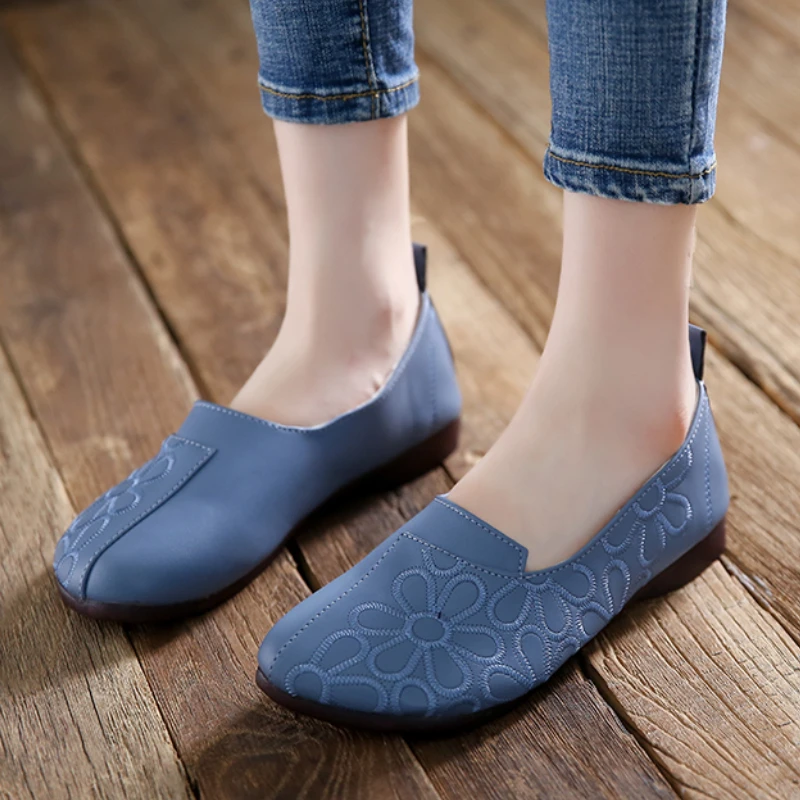 

Туфли женские в римском стиле, плоская подошва, круглый носок, лоферы, без застежки, однотонные, повседневная обувь, осень 2022