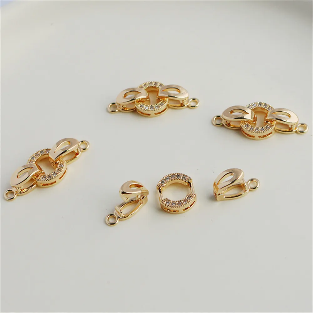 Застежка 14 к золотого цвета 10 мм круглые фианиты звеньевая застежка сделай сам