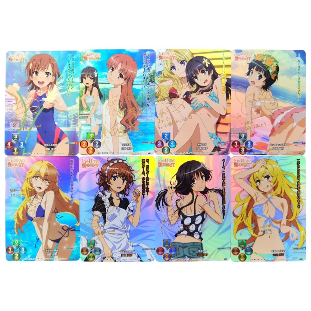 

8Pcs/set Misaka Mikoto Hot Stamping Flash Card Signature Card Shirai Kuroko Kawaii Classic Game Anime Collection Card Gifts Toys