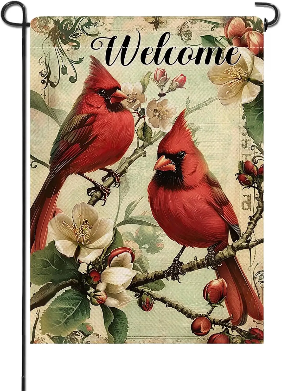 Фото Декоративный садовый флаг Artofy Welcome Cardinal, винтажный, с красными птицами и цветами магнолии, для двора и газона, ретро-декор для улицы, Spring SSL №1