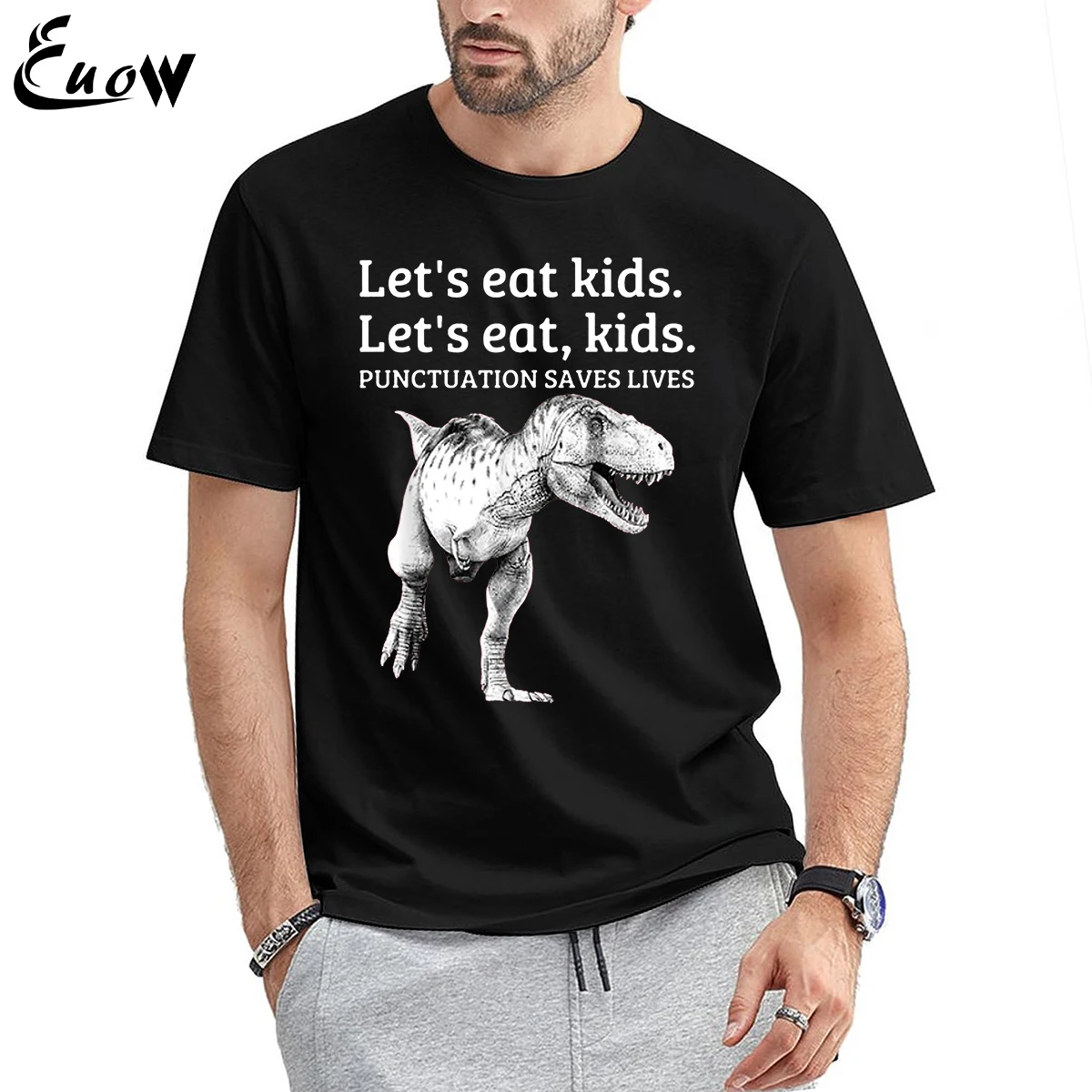 

Euow 100% Cotton Funny Let's Eat Kids Punctuation Saves Lives Grammar Printed Men Clothing Luxury Short Sleeve Tee Casual Tee
